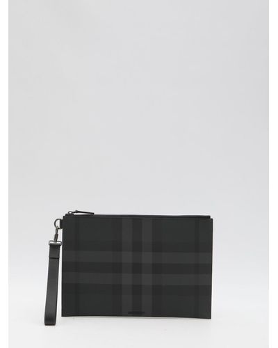 Burberry Check Large Pouch - Gray