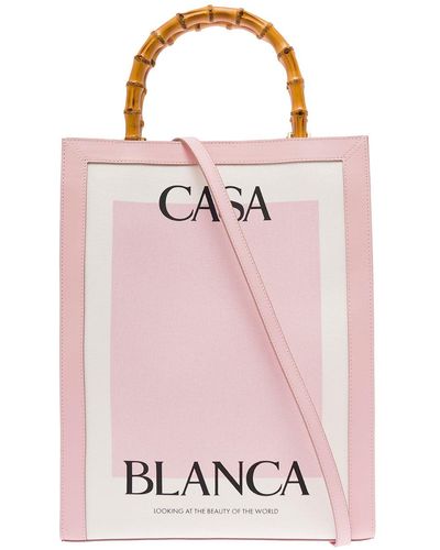 Casablancabrand Leather And Cotton Pink Woman Handbag