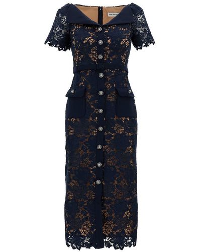 Self-Portrait Midi Dress With Jewel Buttons - Blue