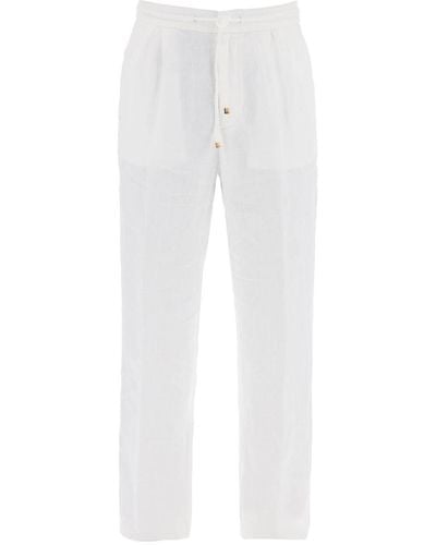 Brunello Cucinelli "Striped Linen Sweatpants With C - White
