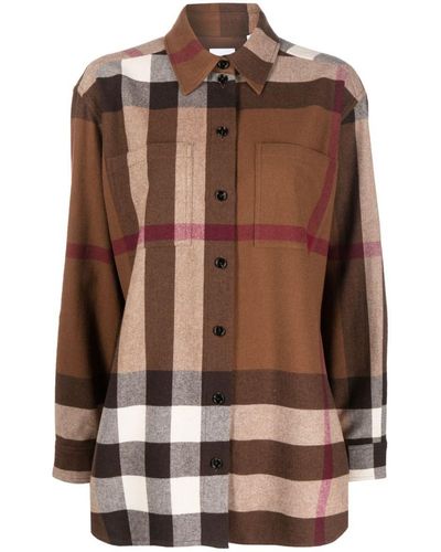 Burberry Wool-cotton Flannel Check Shirt - Brown