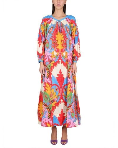 Etro Ruffled Printed Cotton And Silk-blend Jacquard Maxi Dress - Red