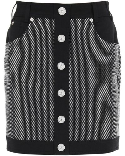 Balmain Rhinestone-studded Denim Mini Skirt - Black