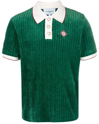Casablancabrand Logo-embroidered Stretch-velour Polo Shirt - Green