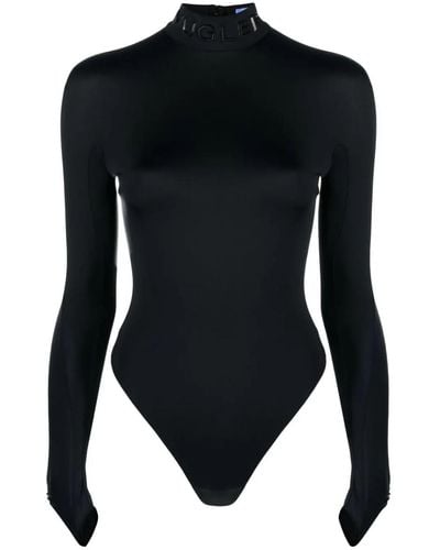 Mugler High-neck Bodysuit With Logo - Black
