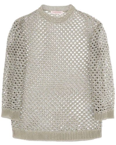 Valentino Garavani "mesh Knit Pullover With Sequins Embell - Grey