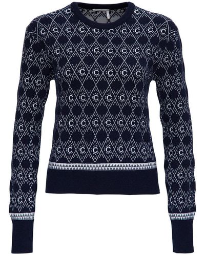 Chloé Knitted Jumper With Jacquard Logo - Blue
