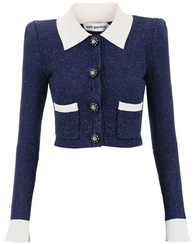 Self-Portrait Sequined Cropped Cardigan - Blue