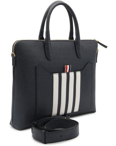 Thom Browne Navy Leather Tote Bag - Black