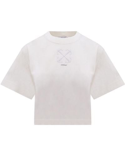 Off-White c/o Virgil Abloh Arrows-motif Embellished Cropped T-shirt - White