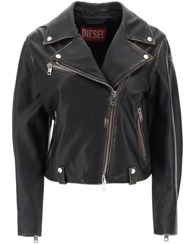 DIESEL 'l-edmea' Lamb Leather Biker Jacket - Black