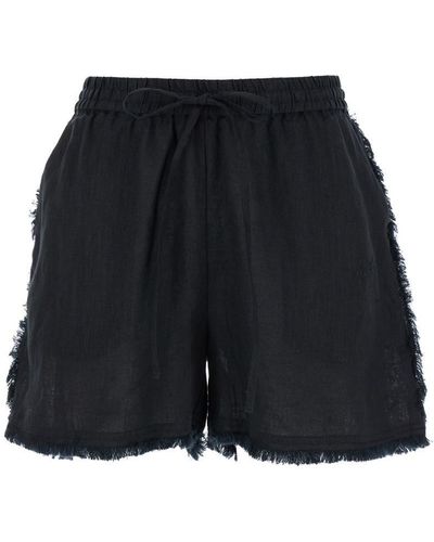 P.A.R.O.S.H. Black Shorts With Drawstring And Fringed Hem In Linen Woman