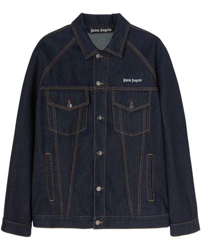 Palm Angels Denim Jacket With Embroidery - Blue