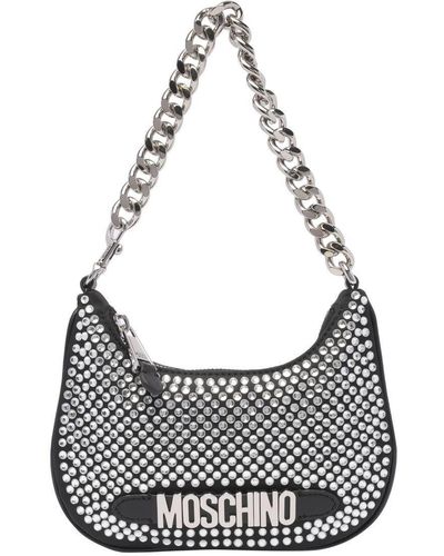 Moschino Crystal-Logo Leather Shoulder Bag