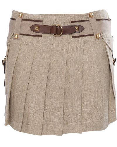 Alberta Ferretti Pleated Linen Skirt - Natural
