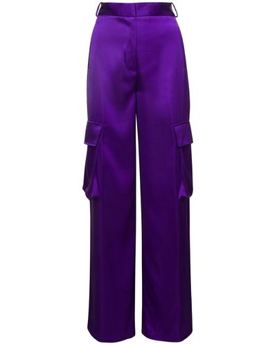 Versace Purple Cargo Pants Satn Effect With Cargo Pockets In Viscose Woman