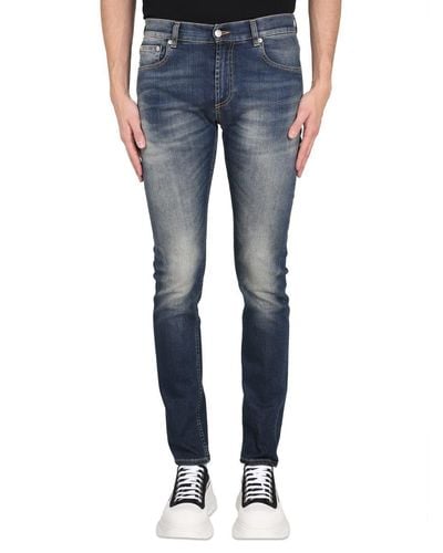Alexander McQueen Jeans With Graffiti Logo Embroidery - Blue