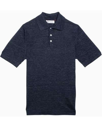 Brunello Cucinelli Dark Short-Sleeved Polo Shirt - Blue