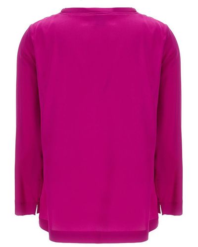 Plain Fuchsia Long-sleeved Blouse In Stretch Silk Woman - Pink