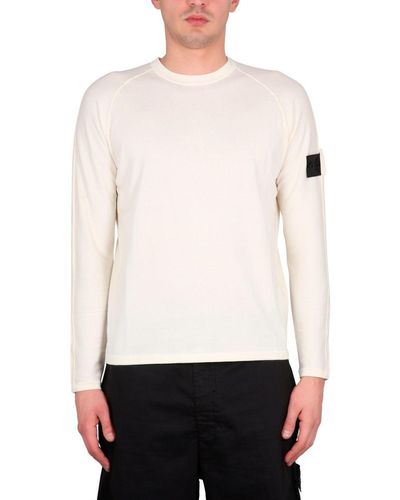Stone Island Shadow Project Crewneck Sweater With Logo Patch - White
