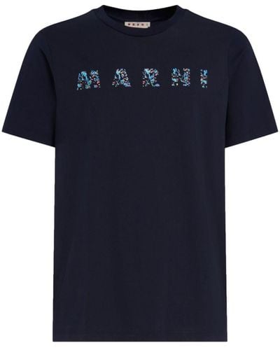Marni Cotton T-Shirt With Logo - Blue
