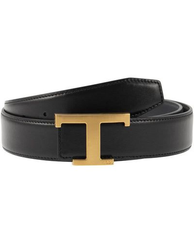 Tod's Timeless Reversible T Leather Belt - Black