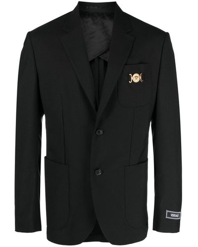 Versace Single-breasted Wool Blend Jacket - Black