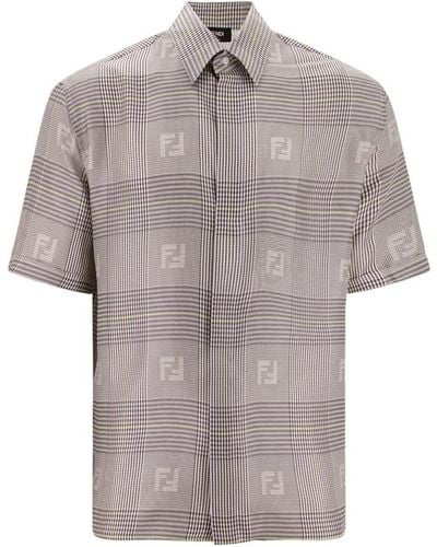 Fendi Short Sleeve Silk Closure With Buttons Shirts - Gray