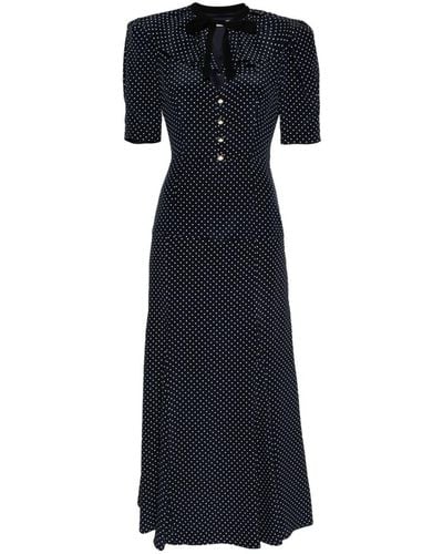 Alessandra Rich Polka-dot Patterned Bow-embellished Silk Maxi Dress - Blue