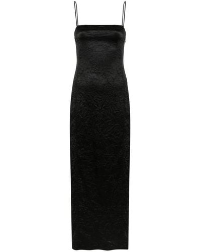 Ganni Crinkled Satin Maxi Dress - Black