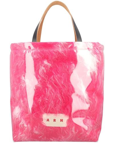 Marni Fur And Pvc Tote Bag - Pink