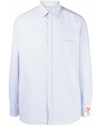 Golden Goose White And Blue G Logo-embroidery Striped Shirt