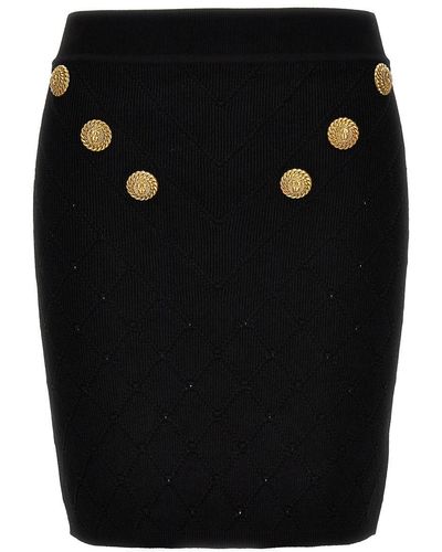 Balmain Logo Button Knitted Skirt Skirts - Black