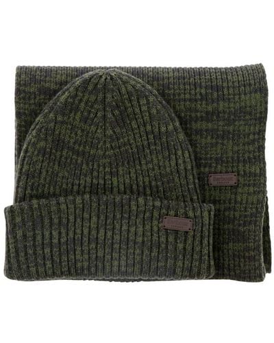 Barbour "crimdon" Scarf And Beanie Ribbed Set - Green