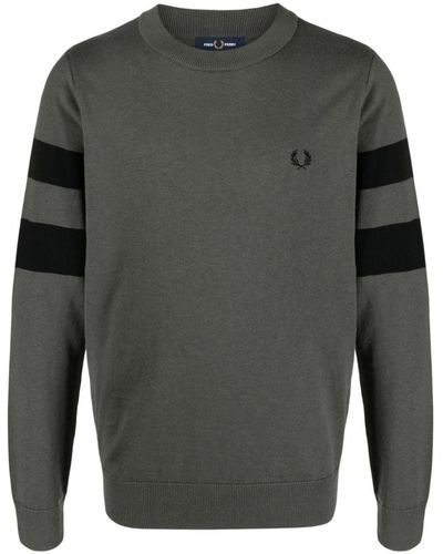Fred Perry Logo-embroidered Stripe-detailing Jumper - Grey
