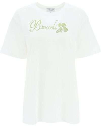 Collina Strada Organic Cotton T-shirt With Rhinestones - White