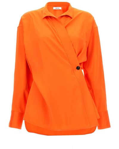 Ferragamo Satin Asymmetric Shirt Shirt, Blouse - Orange