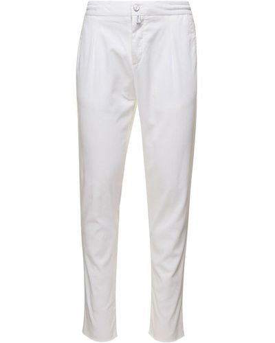 Kiton White Slim Pants With Elasticated Waistband In Stretch Lyocell Man