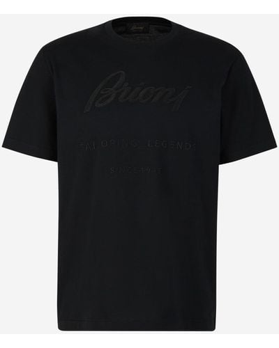 Brioni Embroidered Cotton T-shirt - Black