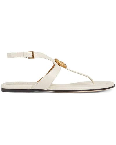 GUCCI: GG Supreme sandals with not fake print - Beige  Gucci flat sandals  636345 2GC00 online at