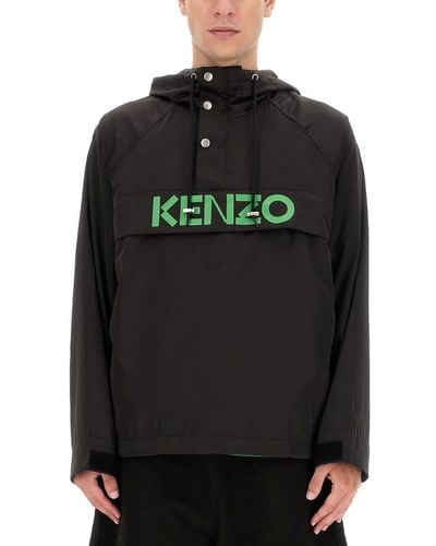 KENZO Nylon Logo Windbreaker Jacket - Black