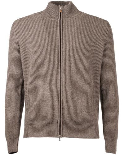 Barba Napoli 100% Cashmere Full Zipper Sweater - Brown