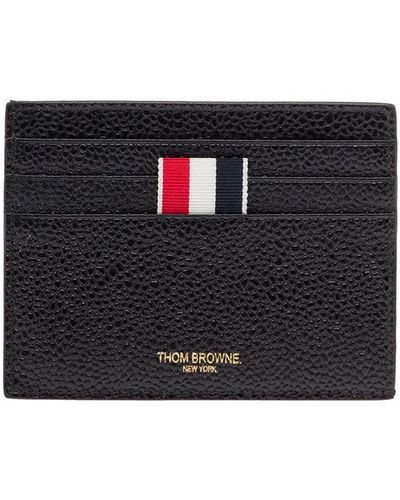 Thom Browne Man's Leather Card Holder With Logo - Black
