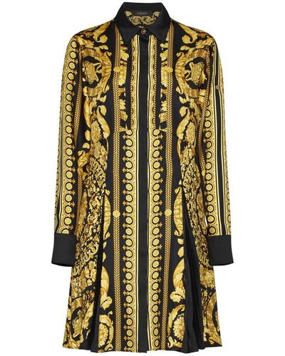 Versace Barocco Silk Shirt Dress - Yellow