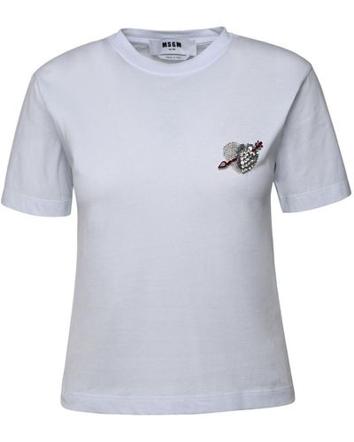 MSGM White Cotton T-shirt - Blue