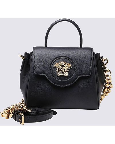 Versace Black Leather La Medusa Top Handle Bag