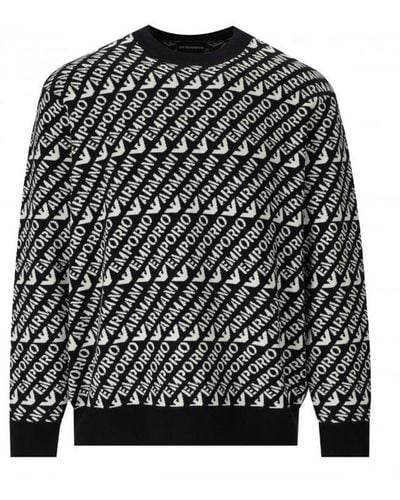 Emporio Armani And White Monogram Crewneck Sweater - Black