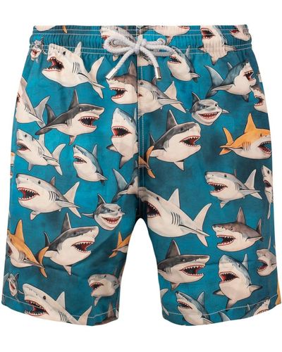 Saint Barth Gustavia Swimsuit With Shark Print - Blue