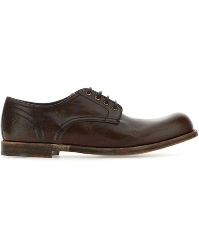 Dolce & Gabbana Leather Round Toe Derby Shoes - Brown