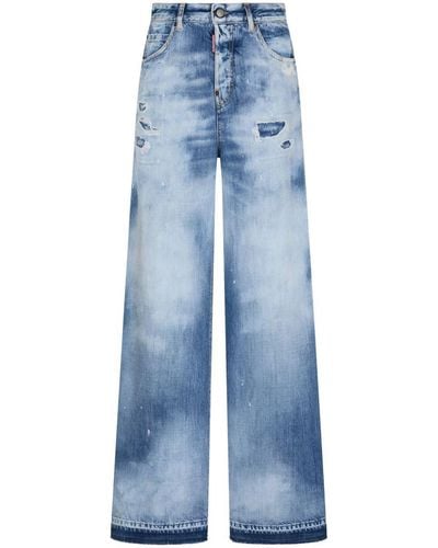 DSquared² Distressed Wide-leg Jeans - Blue